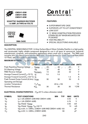 CMSH1-20M datasheet - SCHOTTKY BARRIER RECTIFIER 1.0 AMP, 20 THRU 100 VOLTS