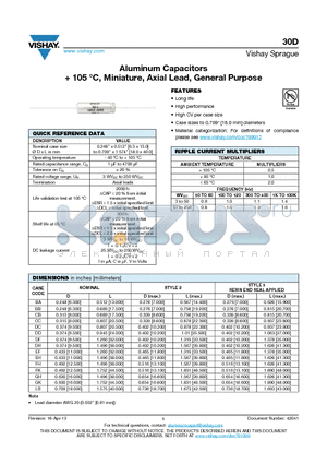 30D_13 datasheet - Aluminum Capacitors  105 `C, Miniature, Axial Lead, General Purpose