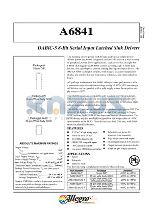 A6841SLW-T datasheet - DABiC-5 8-Bit Serial Input Latched Sink Drivers