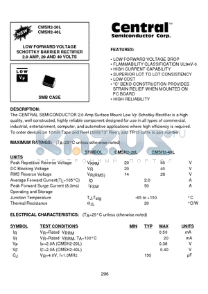 CMSH2-20L datasheet - LOW FORWARD VOLTAGE SCHOTTKY BARRIER RECTIFIER 2.0 AMP, 20 AND 40 VOLTS