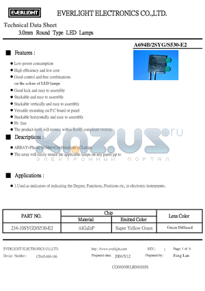 A694B-2SYG-S530-E2 datasheet - 3.0mm Round Type LED Lamps