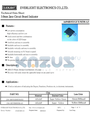 A694B-SYGUY-S530-A3 datasheet - 3.0mm 2pcs Circuit Board Indicator