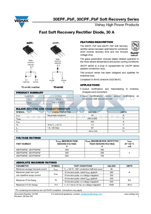 30EPF06-1PBF datasheet - Fast Soft Recovery Rectifier Diode, 30 A