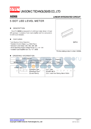 A6966-G09-T datasheet - 5 DOT LED LEVEL METER