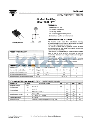 30EPH03 datasheet - Ultrafast Rectifier, 30 A FRED PtTM