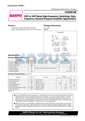 15GN01M datasheet - VHF to UHF Band High-frequency Switching, Highfrequency General-Purpose Amplifier Applications