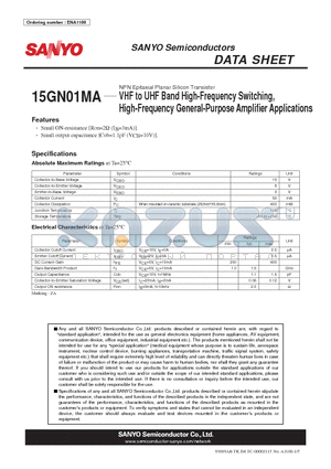 15GN01MA datasheet - VHF to UHF Band High-Frequency Switching, High-Frequency General-Purpose Amplifier Applications