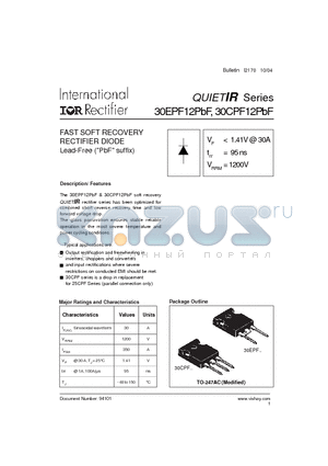 30EPF12PBF datasheet - FAST SOFT RECOVERY RECTIFIER DIODE