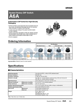 A6A-10CS datasheet - Sealed Rotary DIP Switch