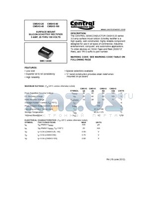 CMSH3-20 datasheet - SURFACE MOUNT SILICON SCHOTTKY RECTIFIER 3 AMP, 20 THRU 100 VOLTS