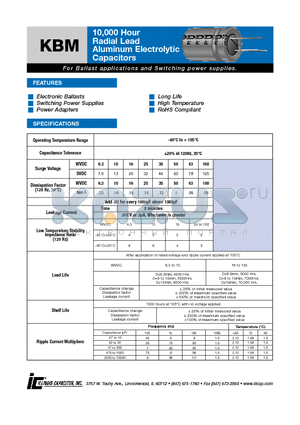 227KBM025M datasheet - 10,000 Hour Radial Lead Aluminum Electrolytic Capacitors