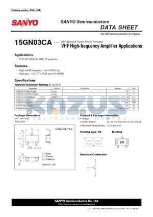 15GN03CA-TB-E datasheet - NPN Epitaxial Planar Silicon Transistor VHF High-frequency Amplifi er Applications