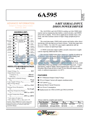 A6A595KLB datasheet - 8-BIT SERIAL-INPUT, DMOS POWER DRIVER