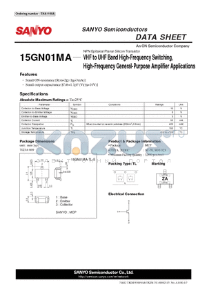 15GN01MA_12 datasheet - VHF to UHF Band High-Frequency Switching, High-Frequency General-Purpose Amplifi er Applications