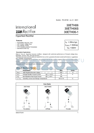 30ETH06 datasheet - Hyperfast Rectifier