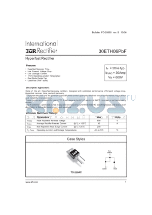 30ETH06 datasheet - Hyperfast Rectifier