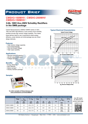 CMSH3-100MHV_SERIES datasheet - 3.0A, 100V thru 200V Schottky Rectifiers in the SMB package