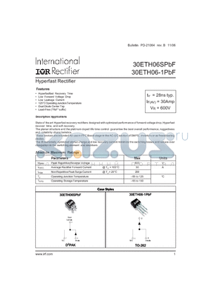 30ETH06S datasheet - Hyperfast Rectifier