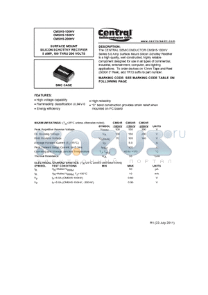 CMSH5-150HV datasheet - SURFACE MOUNT SILICON SCHOTTKY RECTIFIER 5 AMP, 100 THRU 200 VOLTS