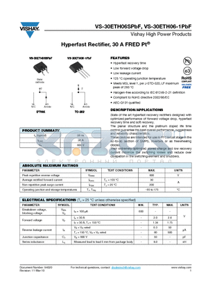 30ETH06STRLPBF datasheet - Hyperfast Rectifier, 30 A FRED Pt