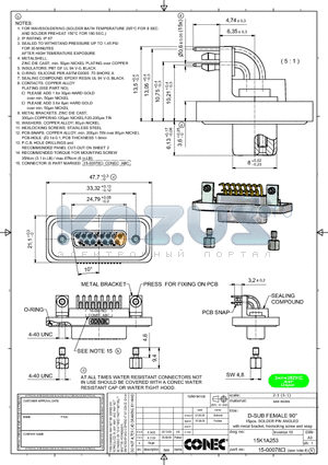 15K1A253 datasheet - D-SUB FEMALE 90` 15pos. SOLDER PIN ANGLED with metal bracket, hexlocking screw and snap