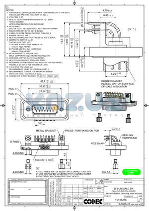 15K1A256 datasheet - D-SUB MALE 90` 15pos. SOLDER PIN ANGLED with metal bracket, hexlocking screw and snap