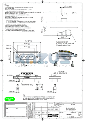 15K1A261 datasheet - D-SUB MALE 15pos. SOLDER CUP with hexlocking screw