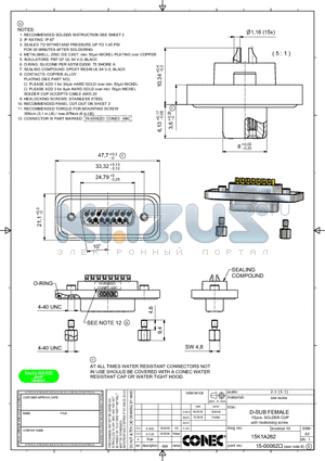 15K1A262 datasheet - D-SUB FEMALE 15pos. SOLDER CUP with hexlocking screw