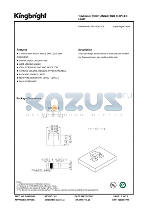 APA1606SYCK datasheet - 1.6x0.6mm RIGHT ANGLE SMD CHIP LED LAMP