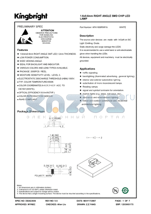 APA1606RWF datasheet - 1.6x0.6mm RIGHT ANGLE SMD CHIP LED LAMP