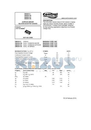 CMSSH-3 datasheet - SURFACE MOUNT SILICON SCHOTTKY DIODES