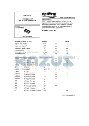 CMST2222A_10 datasheet - SURFACE MOUNT NPN SILICON TRANSISTOR