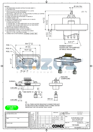 15K1A280 datasheet - D-SUB MALE HD