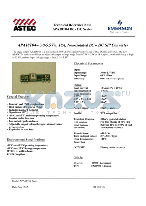 APA18T04_05 datasheet - 3.0-5.5Vin, 18A, Non-isolated DC - DC SIP Converter