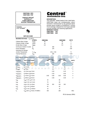 CMST3904 datasheet - SURFACE MOUNT SUPERmini COMPLEMENTARY SILICON TRANSISTOR