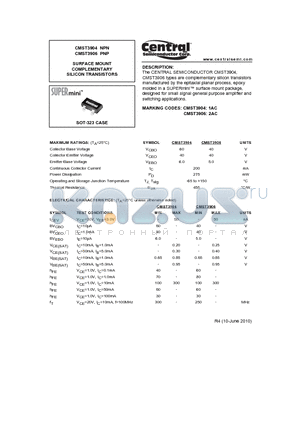 CMST3904 datasheet - SURFACE MOUNT COMPLEMENTARY SILICON TRANSISTORS