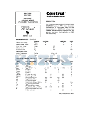 CMST5088 datasheet - SUPERmini. SURFACE MOUNT NPN SILICON TRANSISTORS