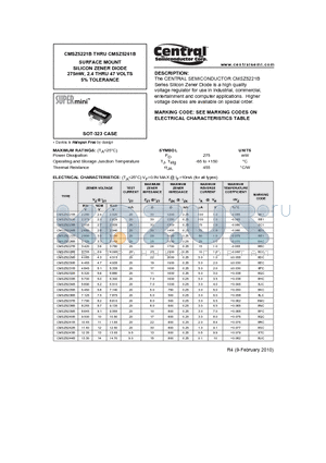 CMSZ5224B datasheet - SURFACE MOUNT SILICON ZENER DIODE 275mW, 2.4 THRU 47 VOLTS 5% TOLERANCE