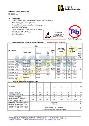 BL-LS1311UEC datasheet - SMD LED LAMP, BI-COLOR