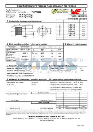 768772222 datasheet - WE-TI High Voltage