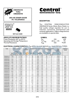 CMSZ5250B datasheet - 250 mW ZENER DIODE 5% TOLERANCE