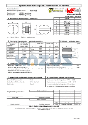 76877630 datasheet - WE-PD2 High Voltage