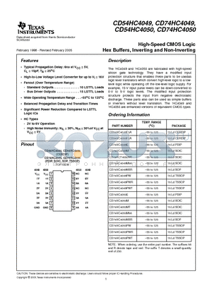 CD74HC4050EE4 datasheet - High-Speed CMOS Logic Hex Buffers, Inverting and Non-Inverting