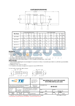 B-151-13 datasheet - SOLDERSLEEVE LOW-FIRE-HAZARD WITH PRE-INSTALLED LEAD.