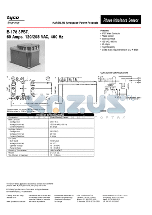 B-178 datasheet - B-178 3PST,60 Amps, 120/208 VAC, 400 Hz