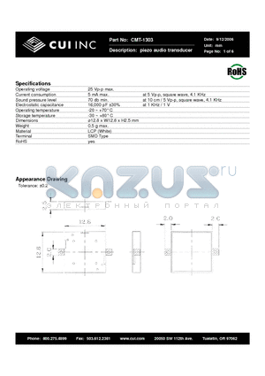 CMT-1303 datasheet - piezo audio transducer