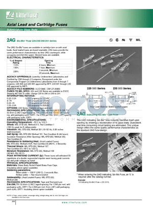 229 datasheet - Axial Lead and Cartridge Fuses - Subminiature Glass Body