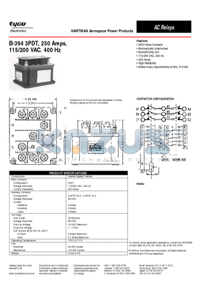 B-394 datasheet - B-394 3PDT, 250 Amps,115/200 VAC, 400 Hz