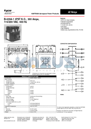 B-429A-1 datasheet - B-429A-1 3PST N.O., 300 Amps,115/200 VAC, 400 Hz