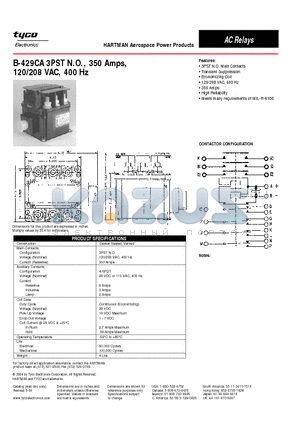 B-429CA datasheet - B-429CA 3PST N.O., 350 Amps,120/208 VAC, 400 Hz